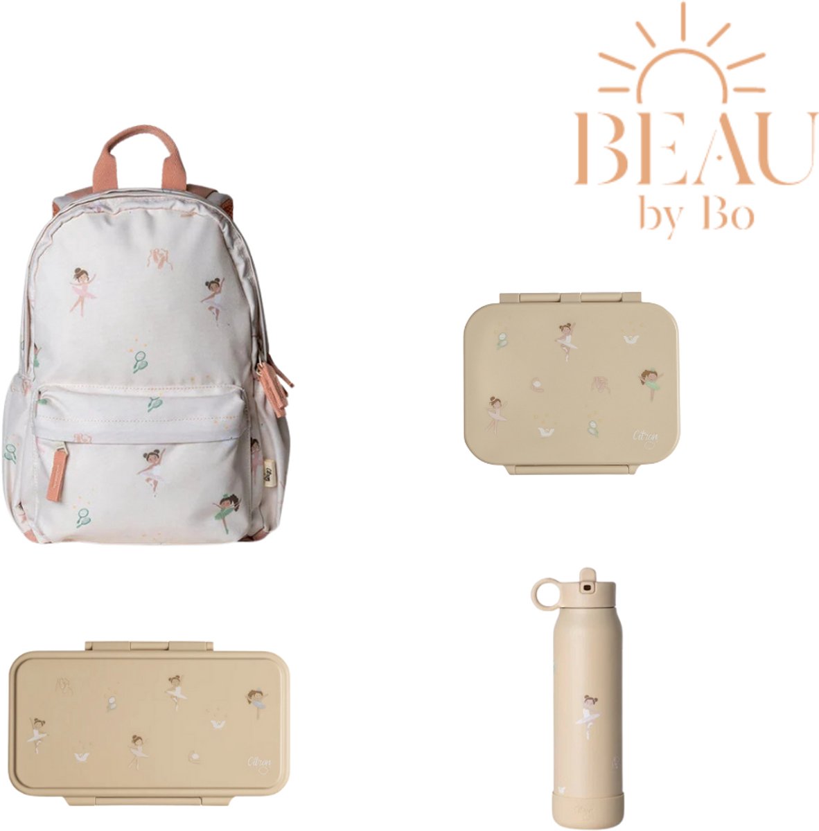 BEAU by Bo Citron Back to School set - Rugzak/Lunchbox/Snackdoos/RVS Drinkfles - Ballerina