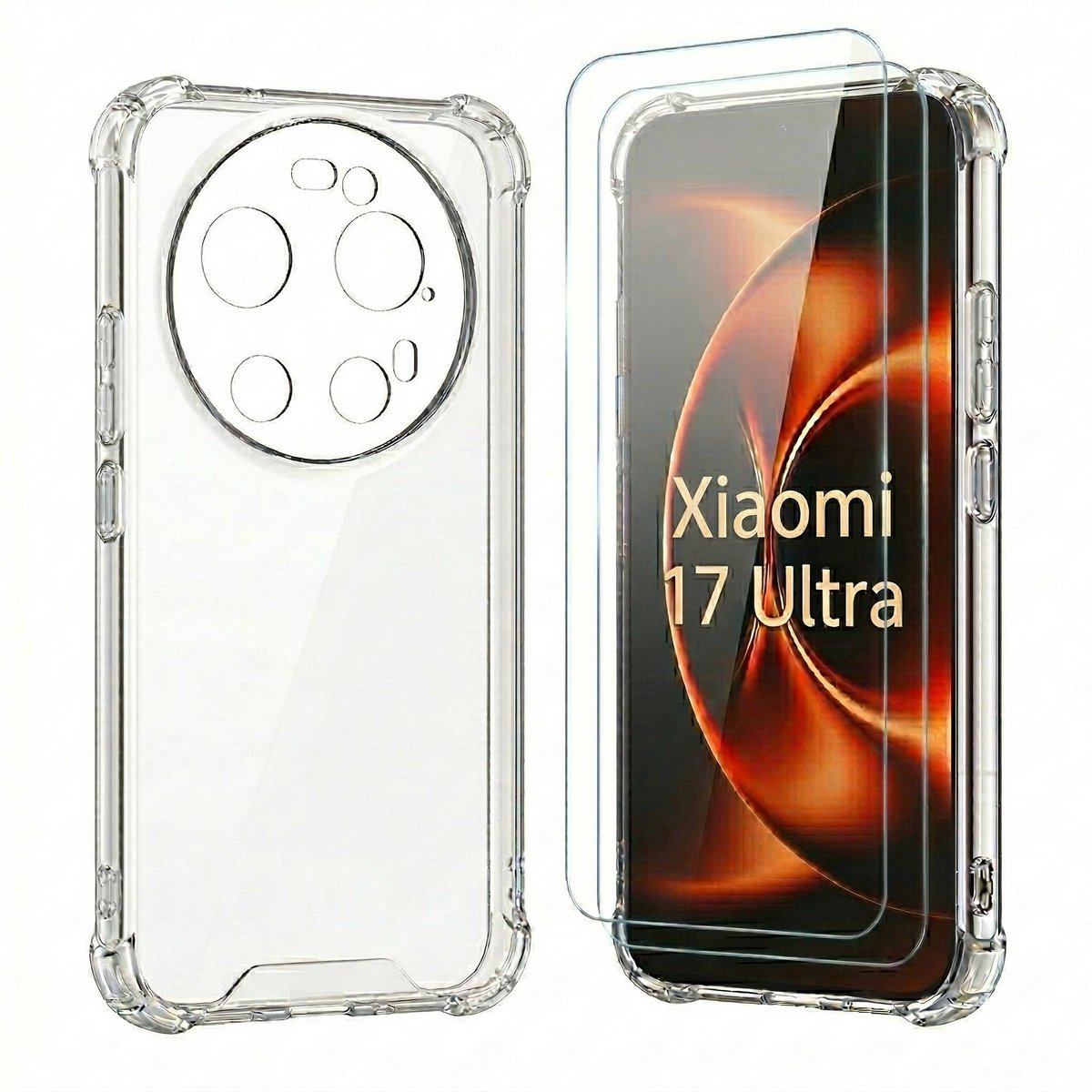 Casemania Hoesje en Glas Geschikt voor Xiaomi 17 Ultra - Transparant - Anti Shock Back Cover + 2x Glazen Screenprotectors