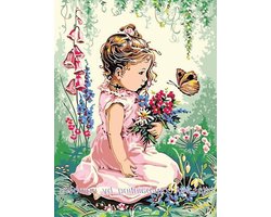 GMMH Diamond Painting set, volledige bedekking, afbeelding 30 x 40, diamant schilderij, borduurwerk, handwerk, knutselen, mozaïek, stenen, bloemen, mand, lila (meisjes)
