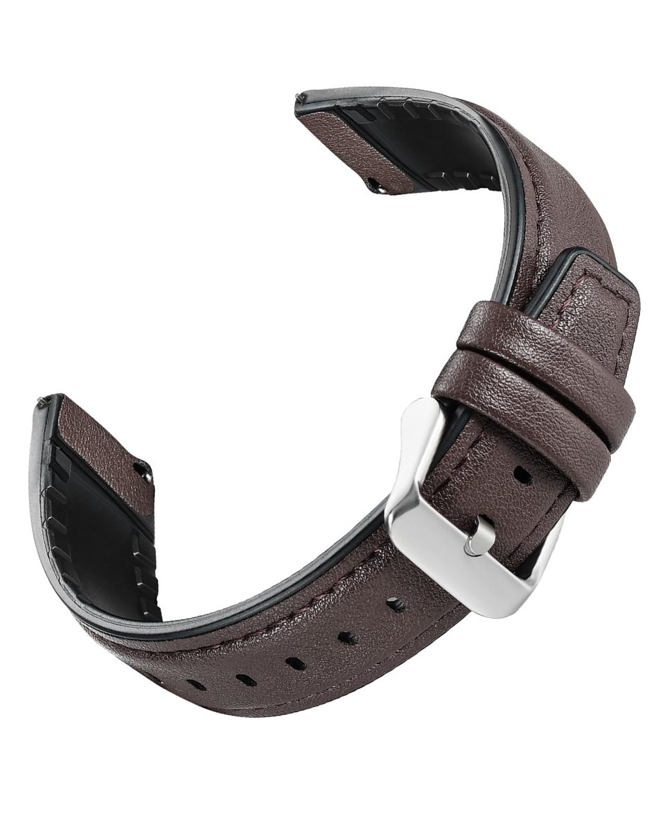 Cosensi - Vervangende Horlogeband - Snelle Bevestiging - 22 mm - Bruin - Silicone Leer - Comfortabele Band - Geschikt voor Smartwatches