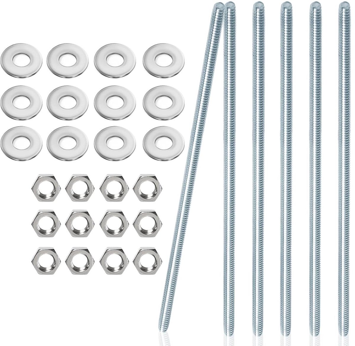 Schroefdraadstangen M8 - Draadstaven Moeren - Meubels Bevestigen - Verzinkt Staal - 6 stuks 300 mm - Blauw Metallic