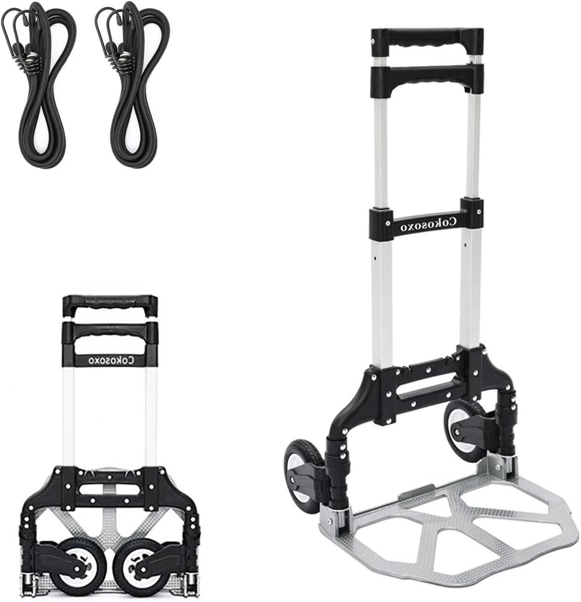 Opvouwbare Steekwagen - Handkar Dolly - Bagage Vervoeren - Telescopische Handgreep - 75 kg Capaciteit - Zwart