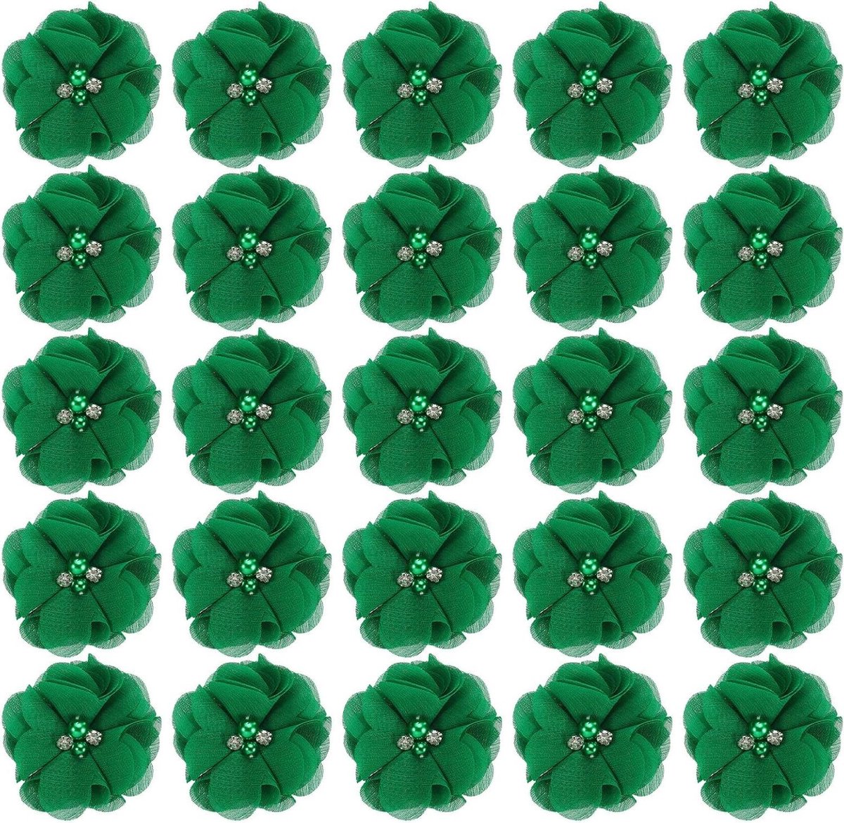 Chiffon Bloemen - Stoffen Applicaties - Bruiloft Versieren - Met Strass Parel - 5.5 cm - Groen