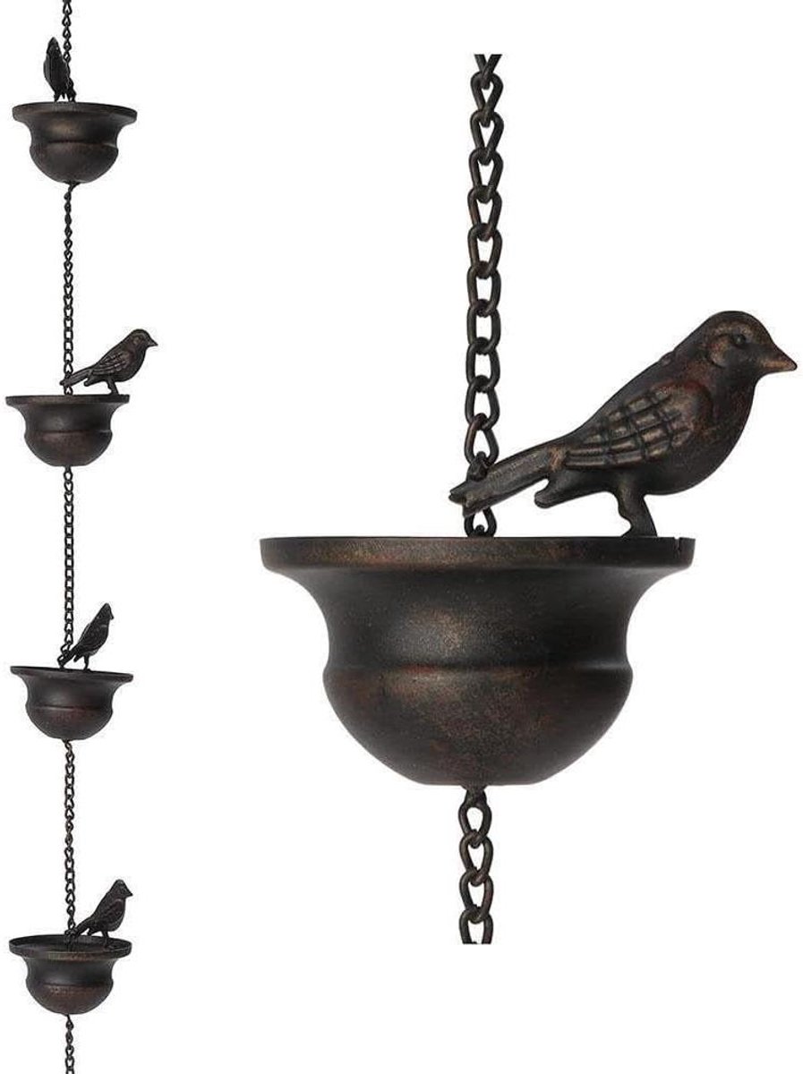 Regenketting met Vogels - Decoratieve Regenpijp - Tuin Decoreren - 12 Metalen Vogels - 4 meter - Brons