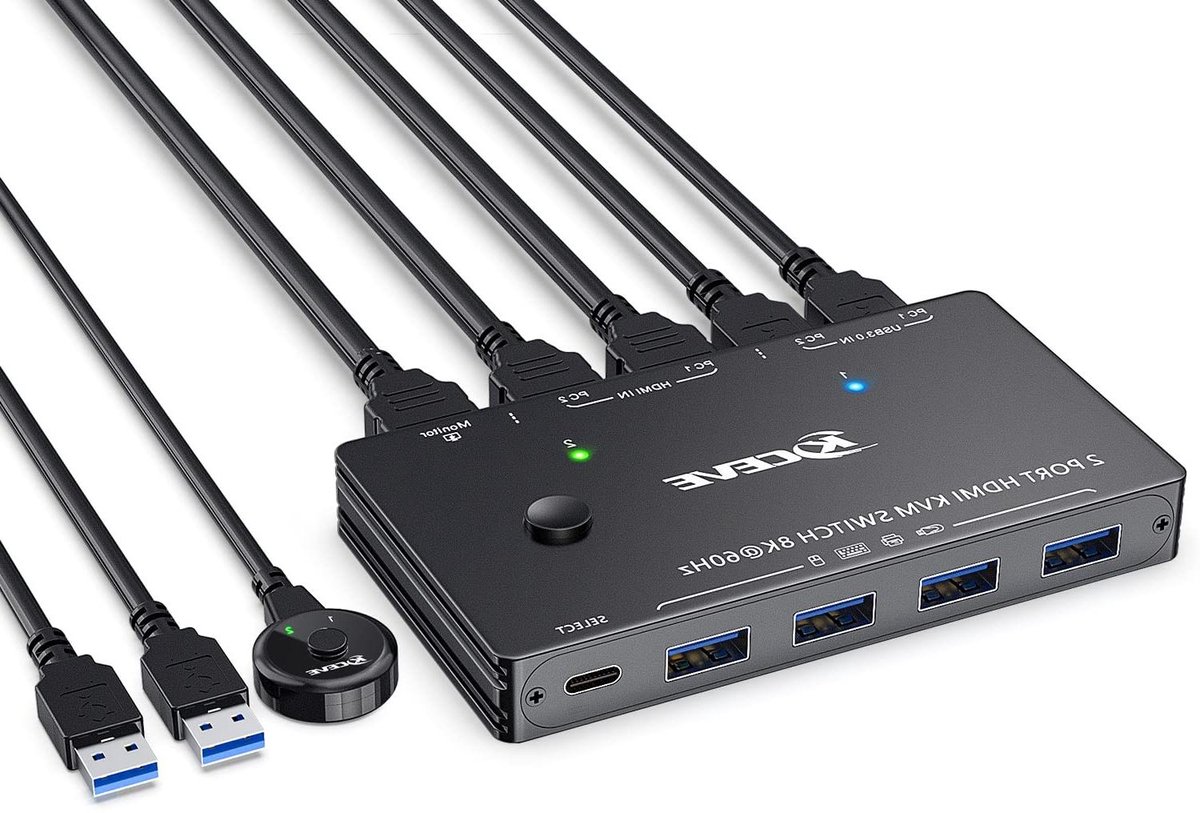 HDMI KVM Switch - Computer Switcher - Apparaten Delen - 3 USB 3.0 Poorten - 2 Computers - Zwart