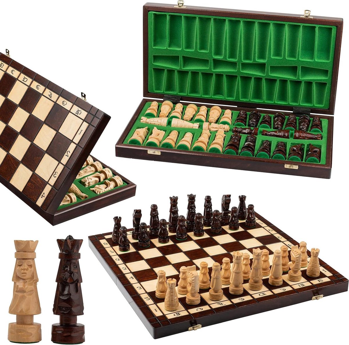 Houten Schaakbord - Schaakset Opvouwbaar - Strategisch Spel - Handgesneden Stukken - 50 cm - Bruin
