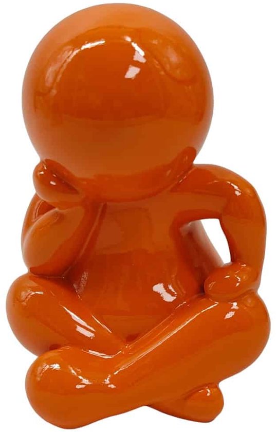 Present Time Ornament Amigo Sitting Medium - Helderoranje - 11.3x10.2x16.3cm - Modern - Kunststof