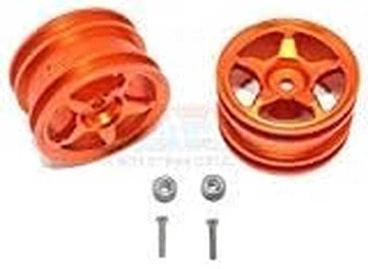 Aluminium Achterwiel - Trike Wiel Set - RC Auto Modificatie - 5-Spaaks 3D Design - 1 Paar Set - Oranje