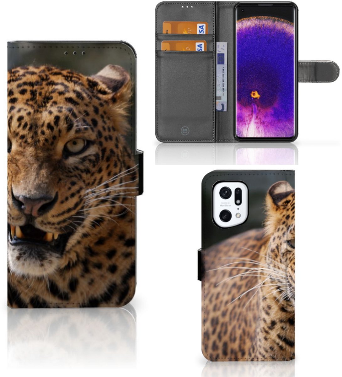Book Case voor OPPO Find X5 Pro Telefoonhoesje met Pasjes Luipaard