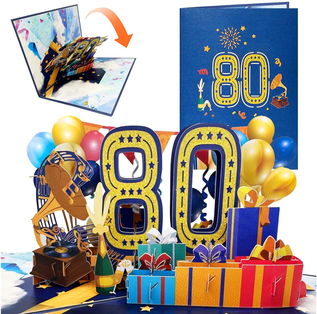 Cosensi - 3D Pop-Up Verjaardagskaart - 80ste Verjaardag - Uniek en special - Voor vrienden en familie - Mooie verjaardagswens - Inclusief envelop