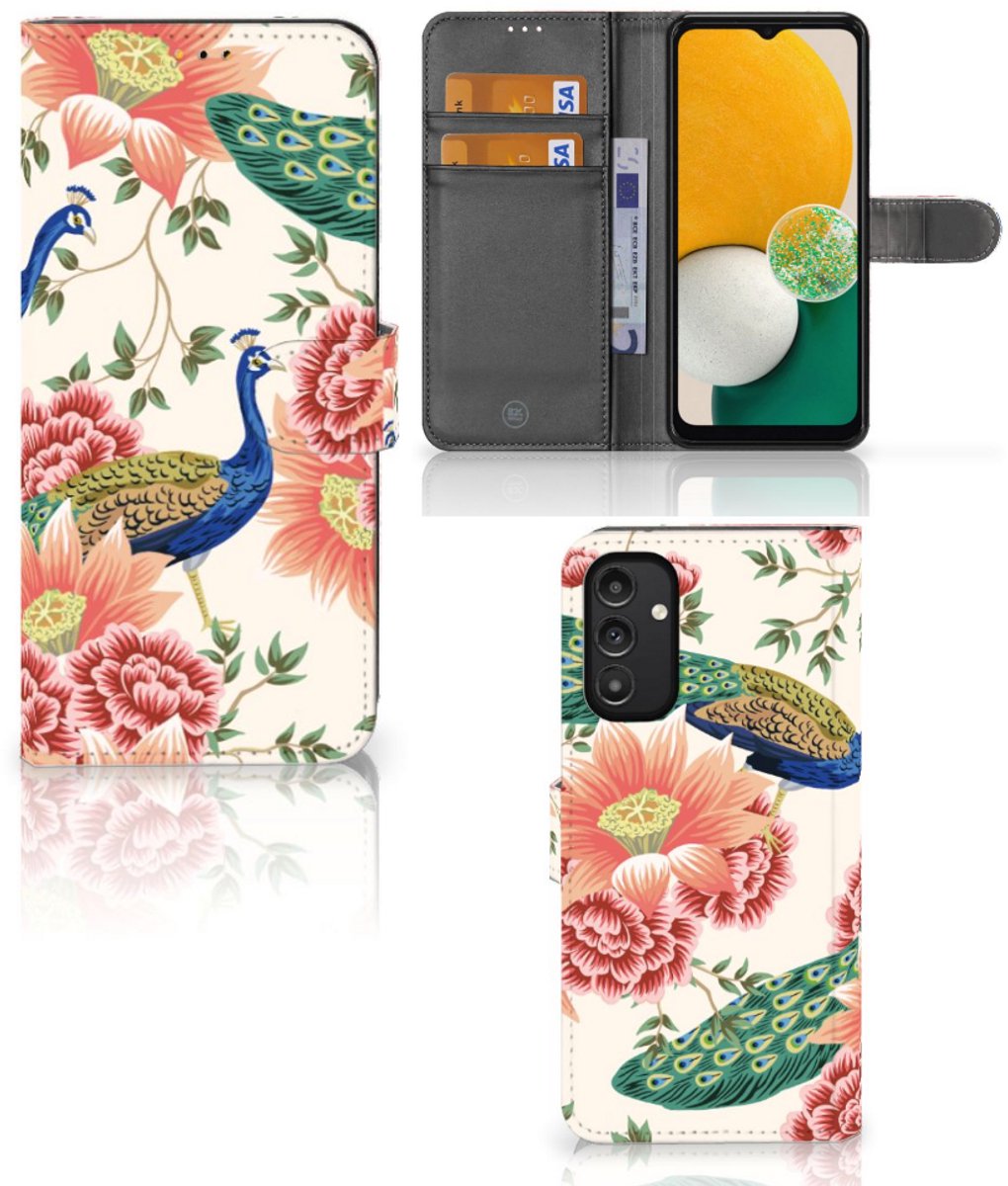 Telefoonhoesje met Pasjes voor Samsung Galaxy A14 5G Pink Peacock
