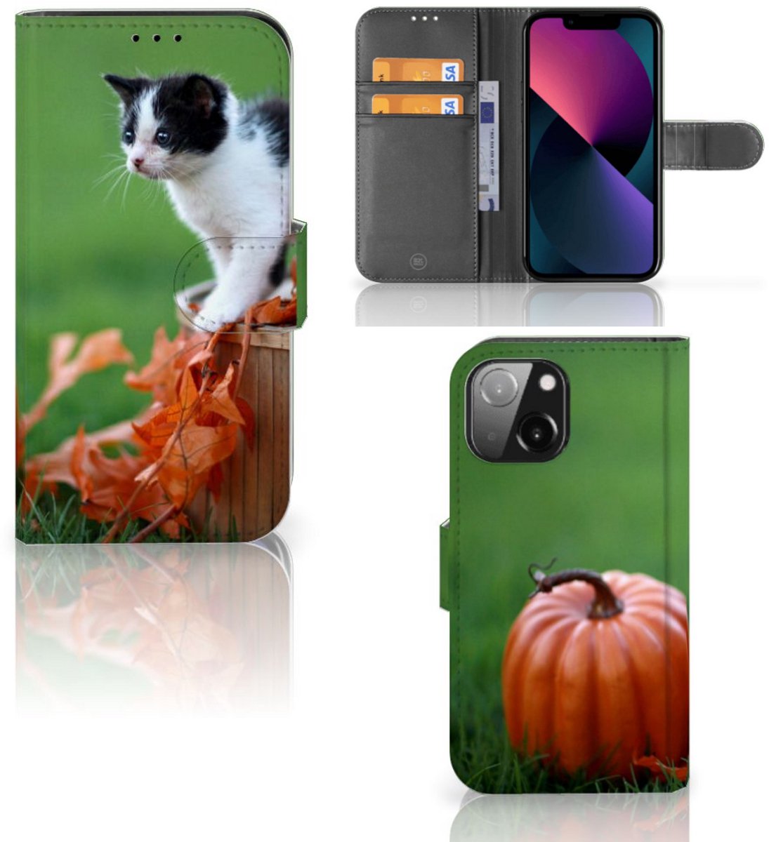 iPhone 13 Mini Telefoonhoesje met Pasjes Kitten