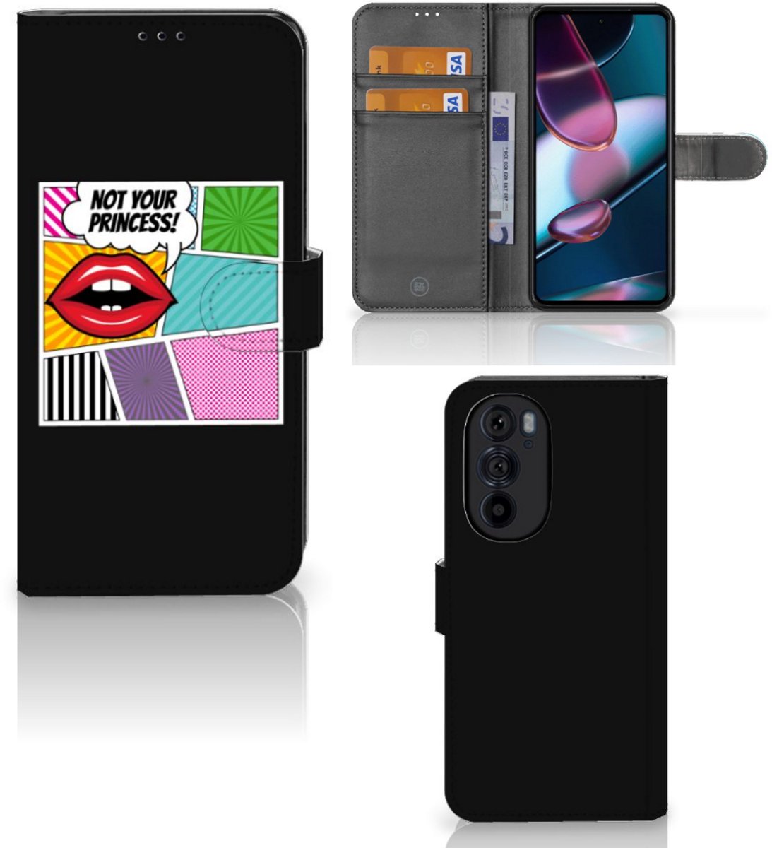 Motorola Edge 30 Pro Wallet Case met Pasjes Popart Princess