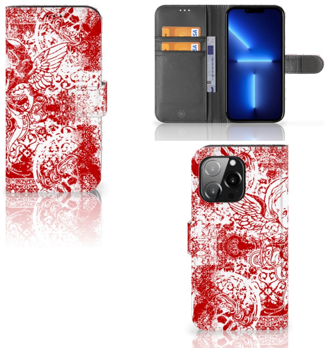 Telefoonhoesje met Naam iPhone 13 Pro Angel Skull Rood
