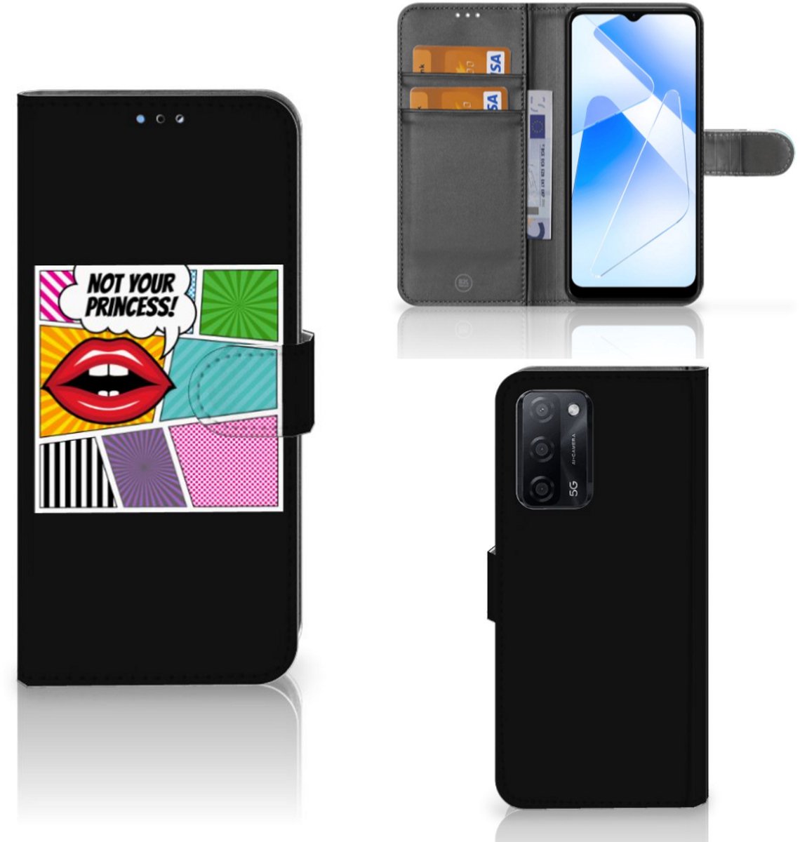OPPO A16/A16s/A54s Wallet Case met Pasjes Popart Princess