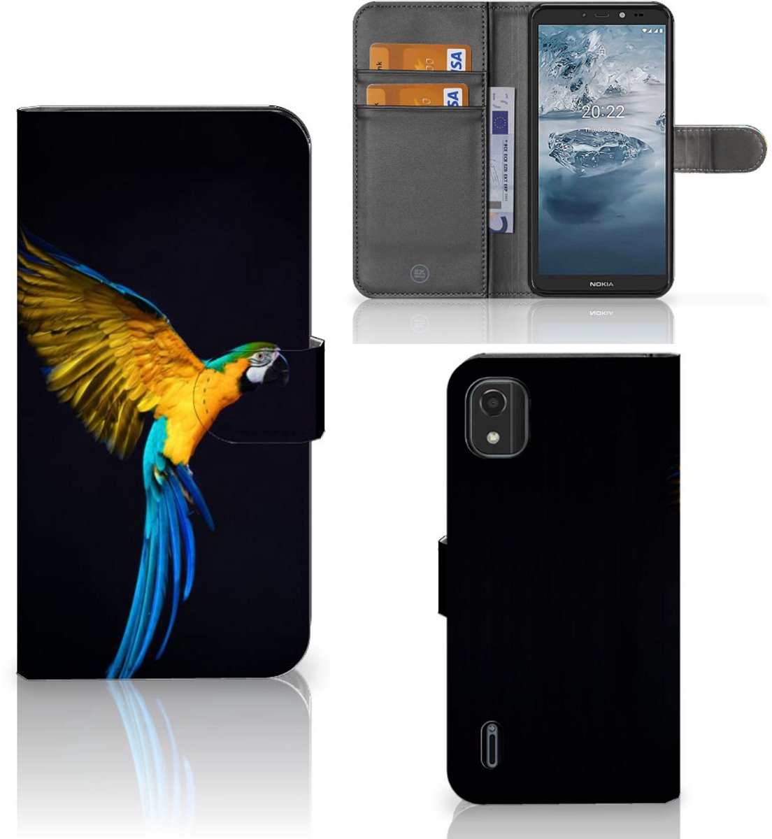 Nokia C2 2nd Edition Telefoonhoesje met Pasjes Papegaai