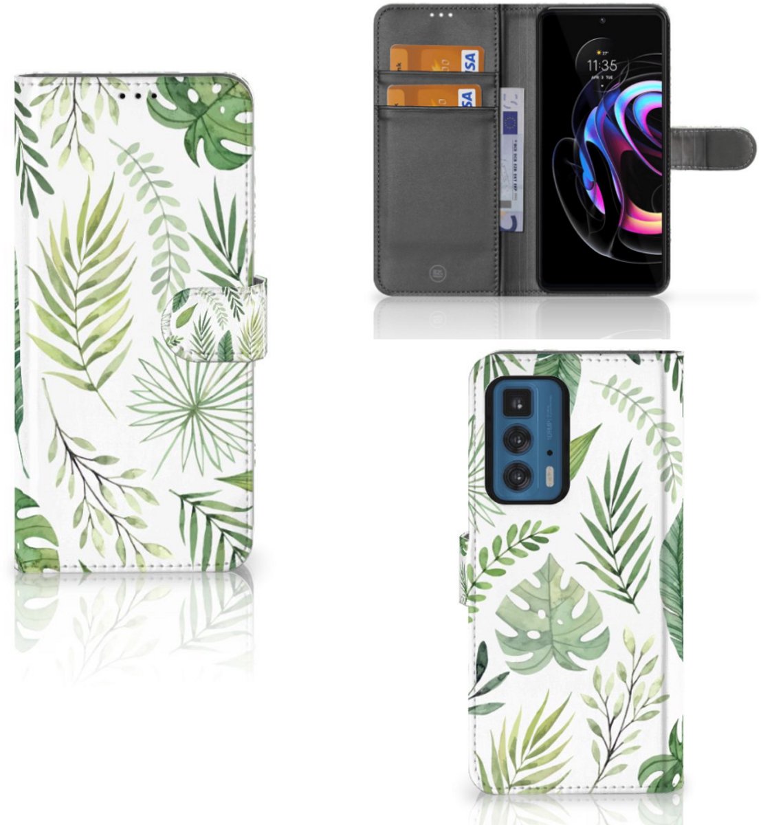 Book Case voor Motorola Edge 20 Pro Hoesje Leaves