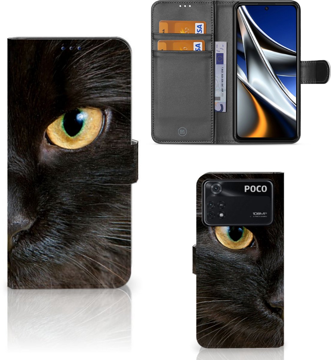 Xiaomi Poco X4 Pro 5G Telefoonhoesje met Pasjes Zwarte Kat