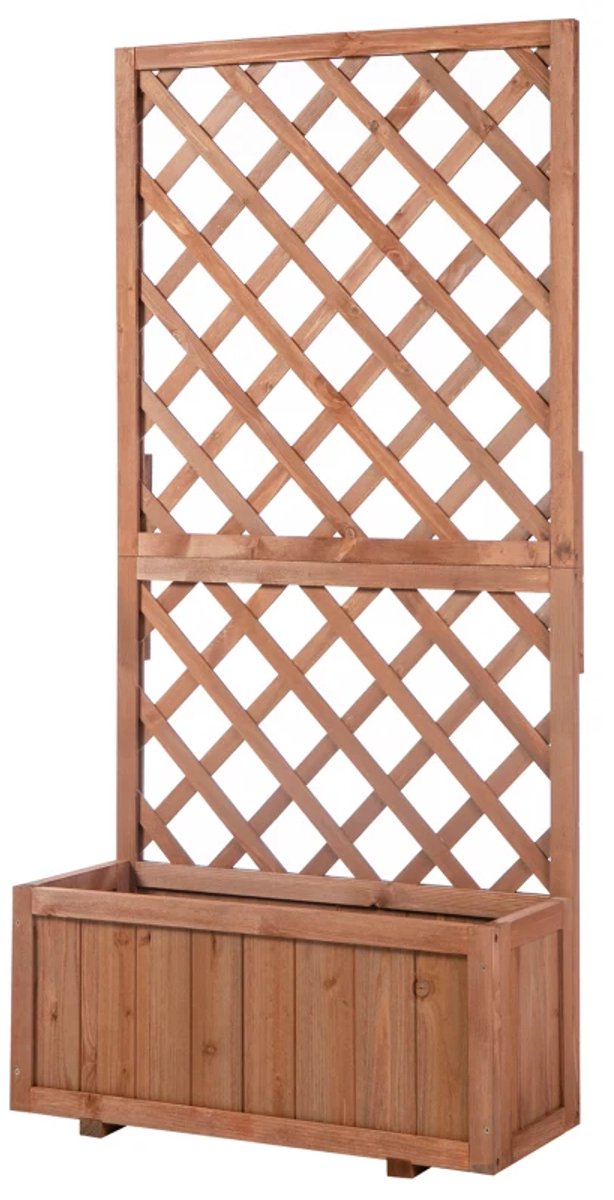 Plantenbak met Klimrek - Bloembak - Tuinrek - Tuinbed - Leiplantenbak - Plantenrek - Perfect voor Bloemen en Klimplanten – voor Tuin, Terras & Balkon - Hout - 72,5 x 31,5 x 149,5 cm