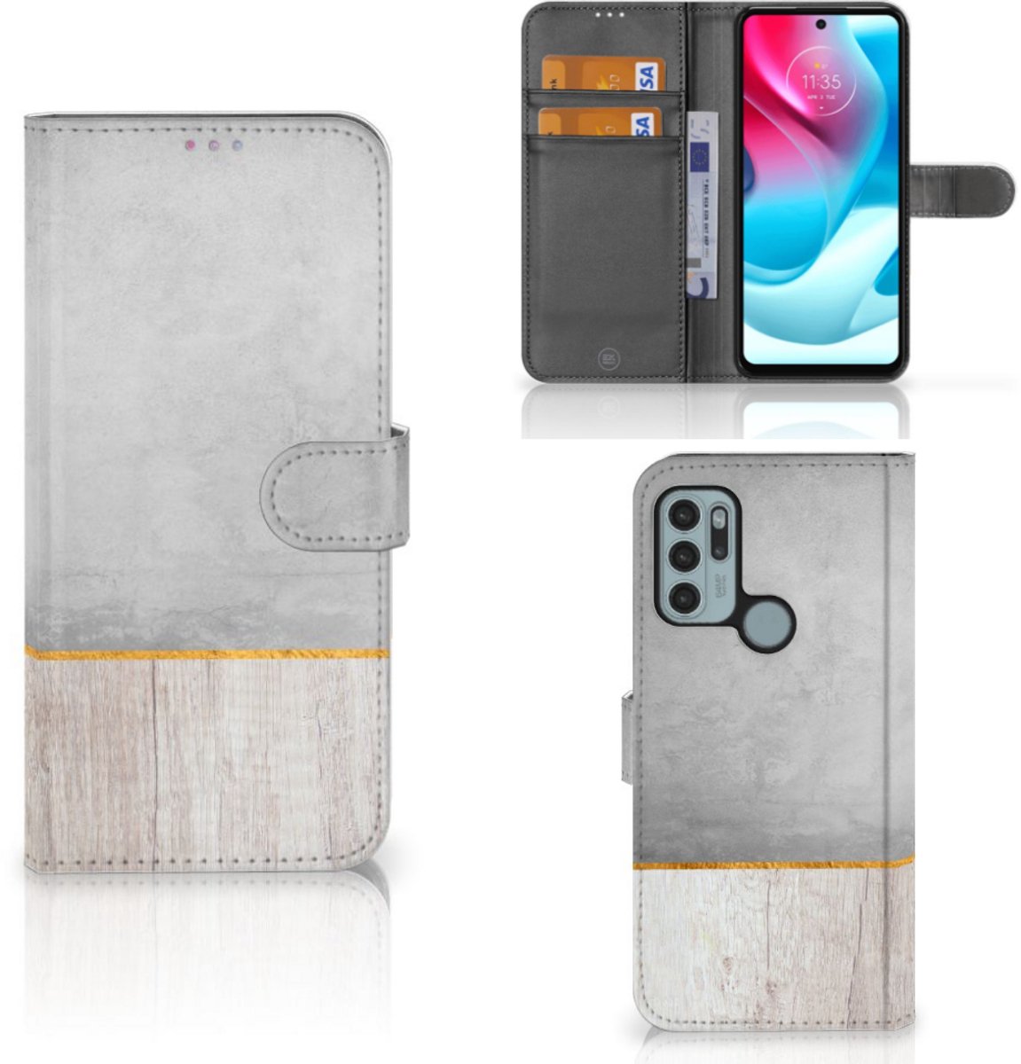 Motorola Moto G60s Book Style Case Wood Concrete