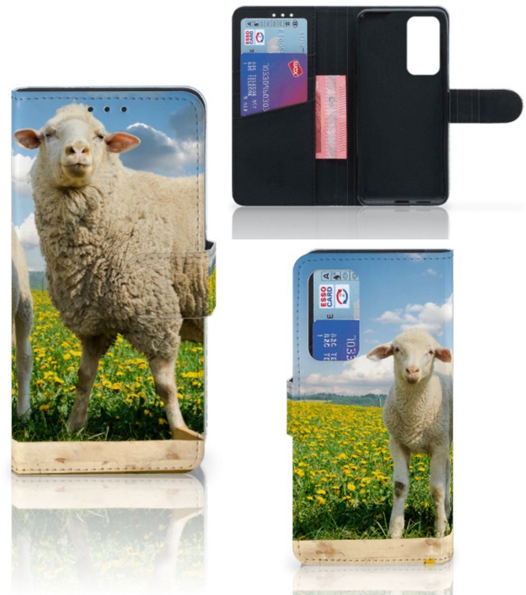 Huawei P40 Telefoonhoesje met Pasjes Schaap en Lammetje