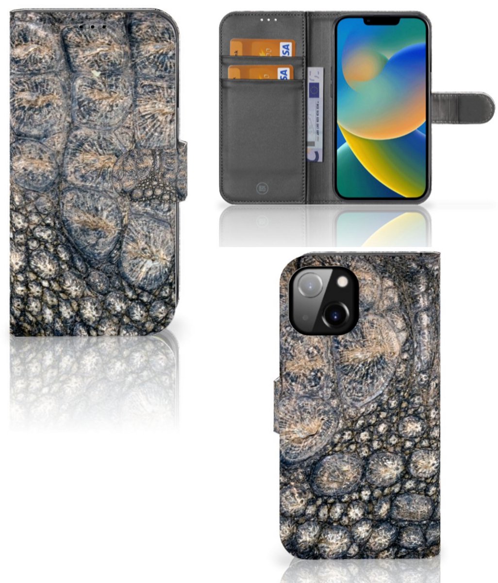 Apple iPhone 14 Telefoonhoesje met Pasjes Krokodillenprint