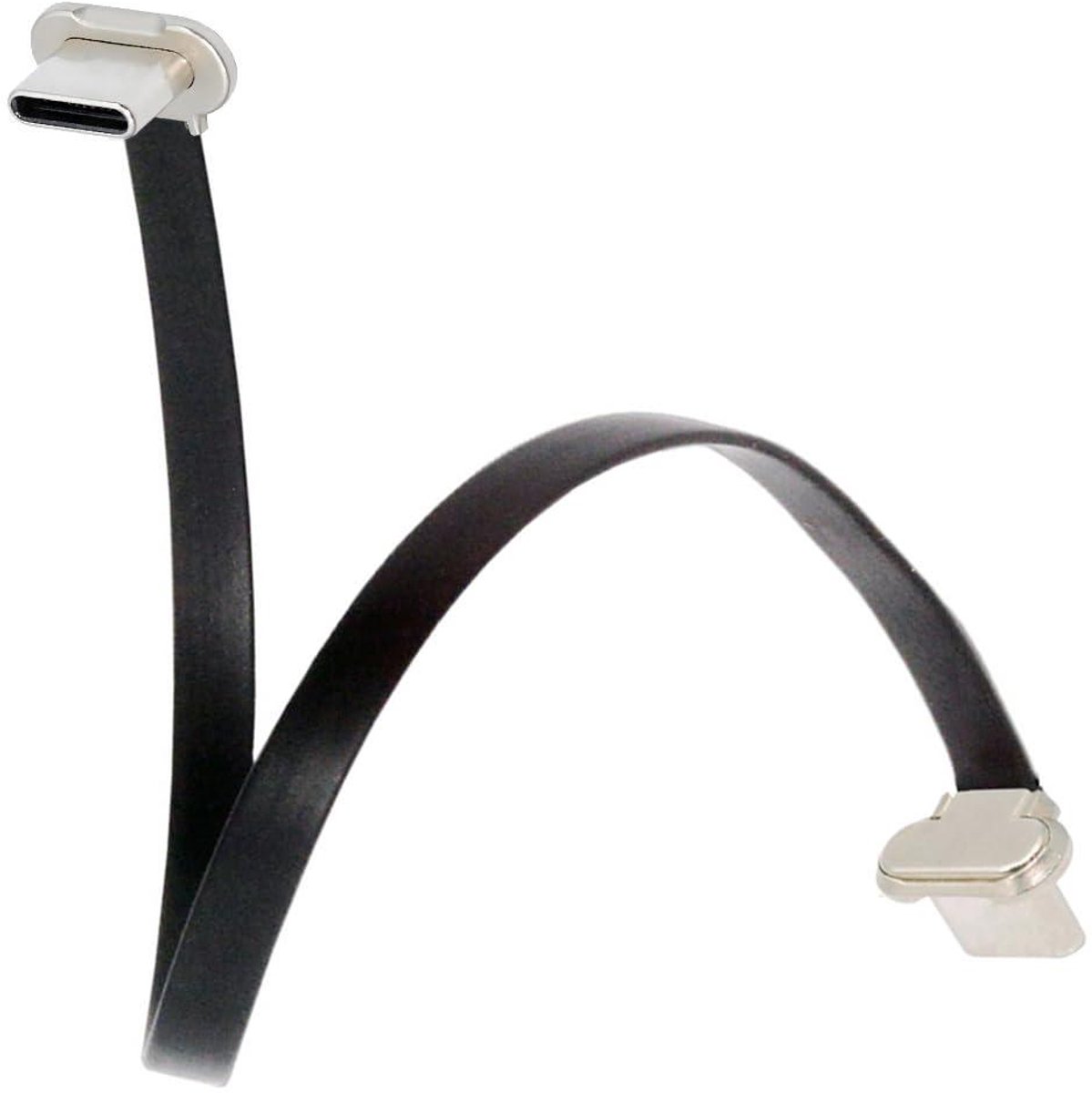Platte USB-C Kabel - Type C Kabel - Snel Opladen - Rechthoekige Connectoren - 65W - Zwart