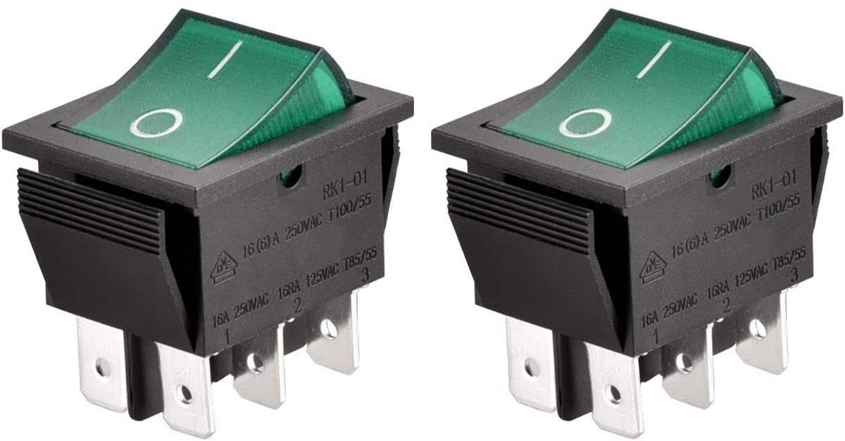 aladdien - Rocker Switch - Verlichting - Groen - 16A 250VAC - Voor panelen - 2Pack