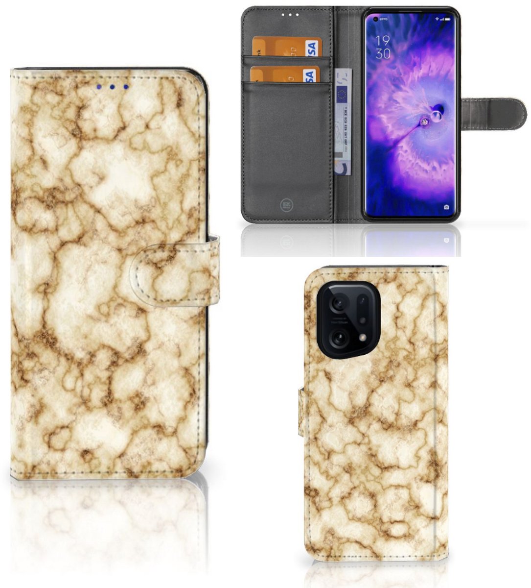 OPPO Find X5 Bookcase Marmer Goud