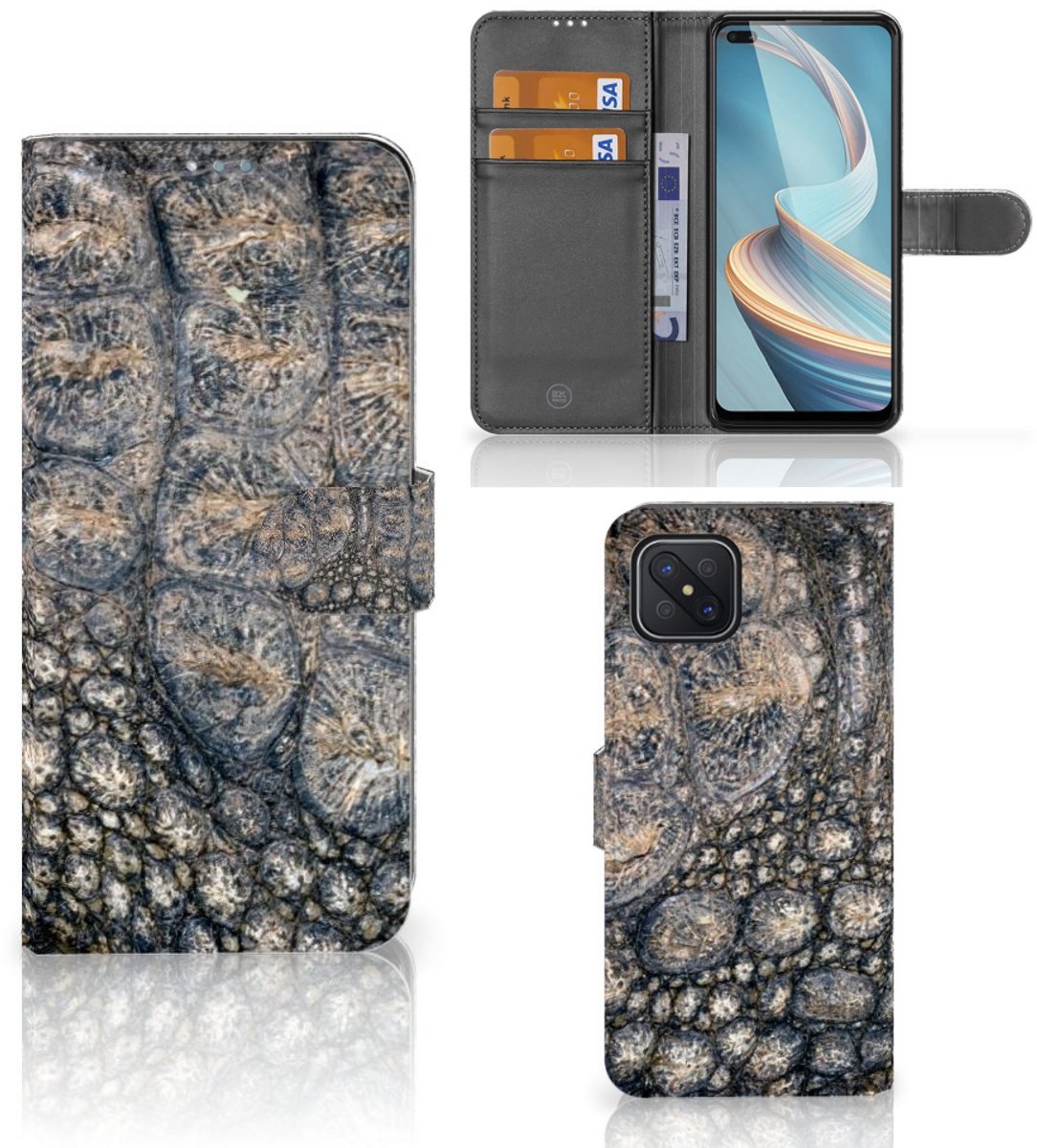 OPPO Reno4 Z Telefoonhoesje met Pasjes Krokodillenprint
