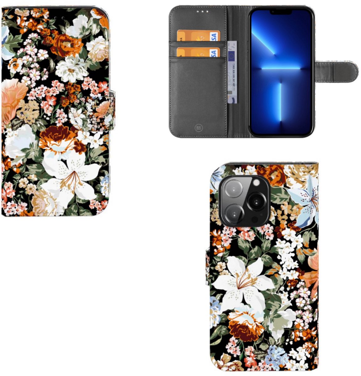 Boekhoesje voor Hoesje voor iPhone 13 Pro Dark Flowers
