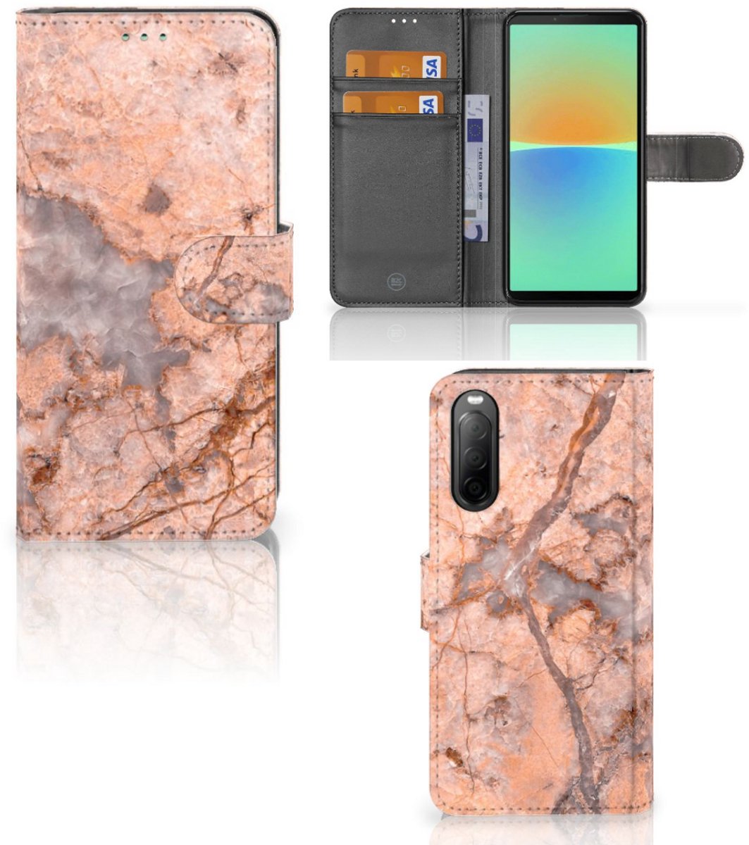 Sony Xperia 10 IV Bookcase Marmer Oranje