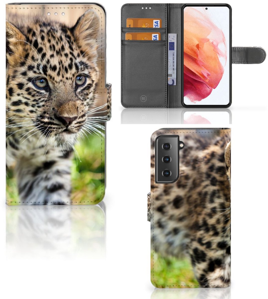 Samsung Galaxy S21 Telefoonhoesje met Pasjes Baby Luipaard