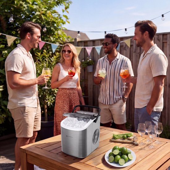 KitchenBrothers IJsblokjesmachine - 1.2L - IJsblokjesmaker - IJsschep - 12kg/24 uur - Draagbaar - Zelfreinigingsfunctie - RVS van KitchenBrothers — afbeelding 5