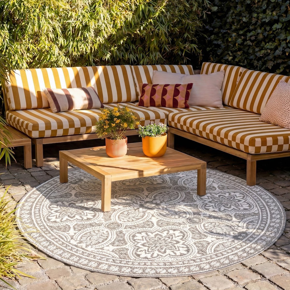 Fraai Rond Buitenkleed - Summer Oriental Lichtgrijs - Ø 120cm