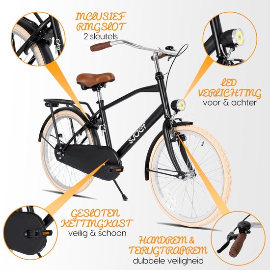 SJOEF City Jongensfiets 24 inch - Kinderfiets voor jongens van 8 tot 12 jaar - Mat Zwart van SJOEF — afbeelding 4