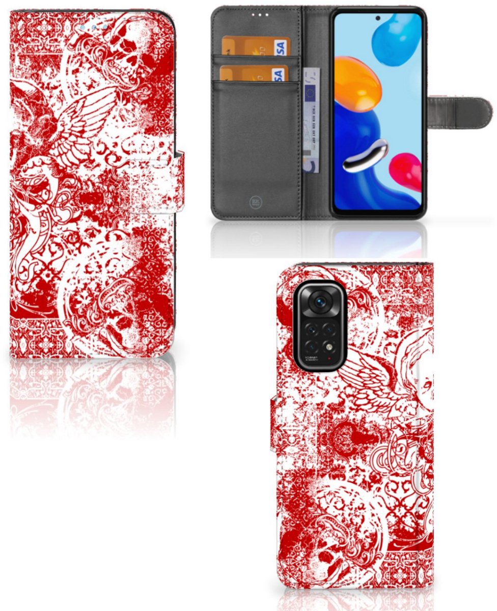Telefoonhoesje met Naam Xiaomi Redmi Note 11/11S Angel Skull Rood