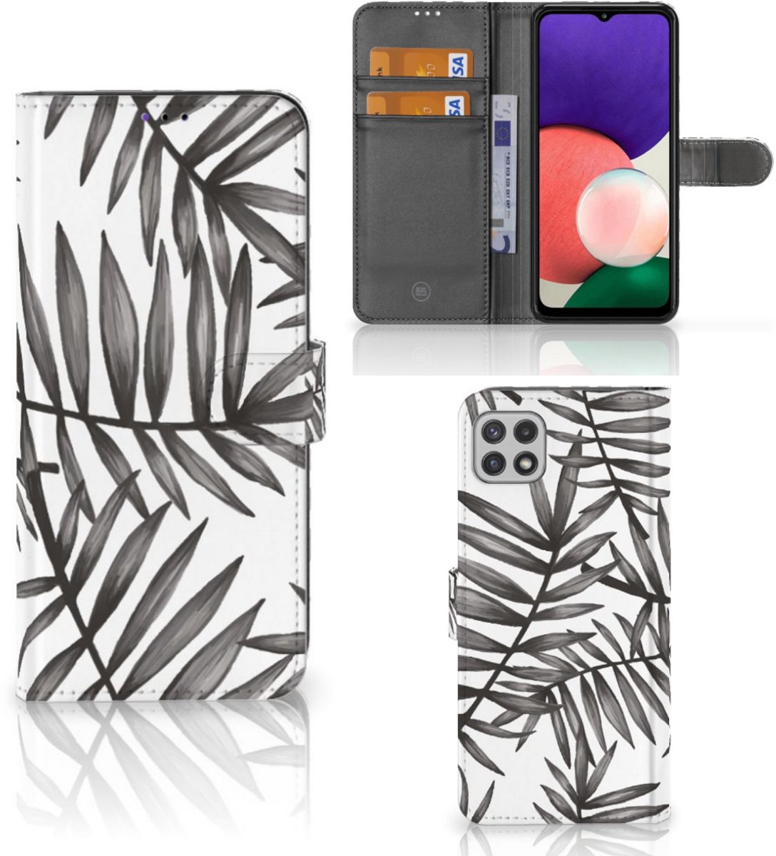 Samsung Galaxy A22 5G Hoesje Leaves Grey