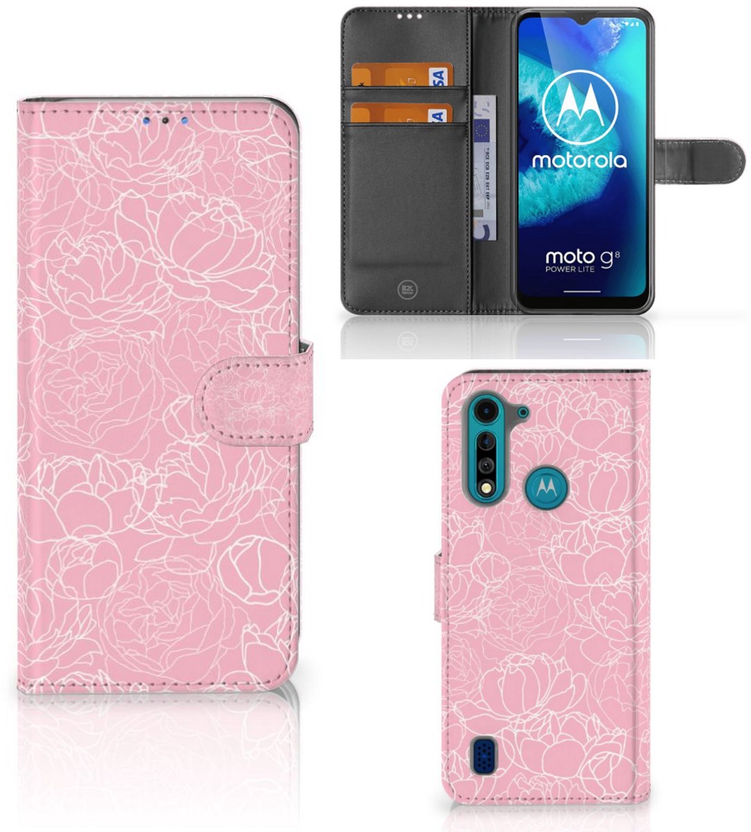 Motorola G8 Power Lite Hoesje White Flowers