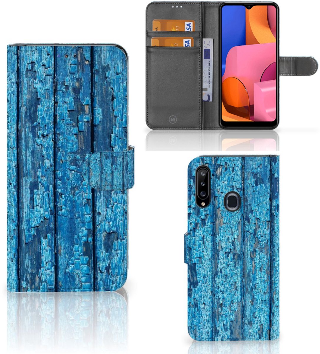Samsung Galaxy A20s Book Style Case Wood Blue
