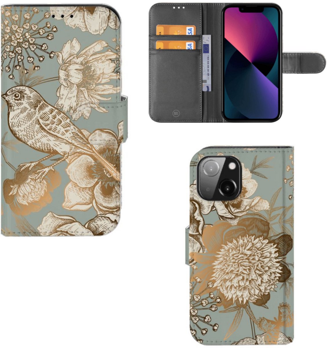 Hoesje voor iPhone 13 Mini Vintage Bird Flowers