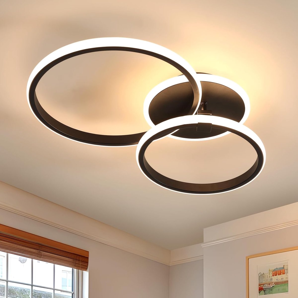 Haobosic - LED Acryl Plafondlamp - 2 Ringen Zwart - 42W LED - 3000K Warmwit