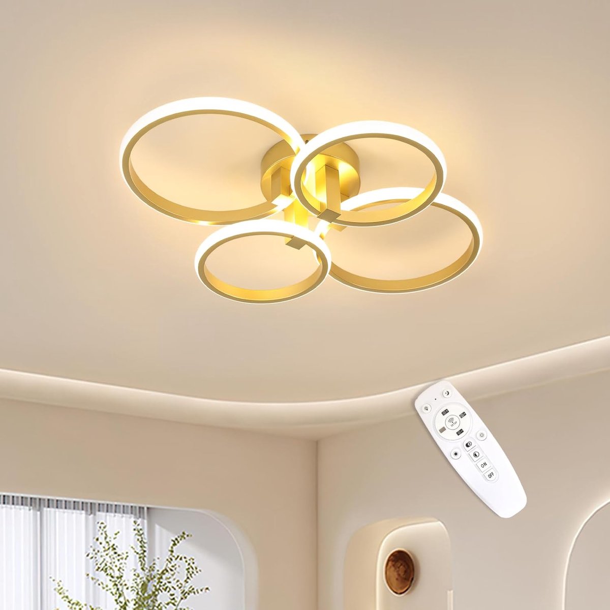 Haobosic Luxe Aluminium - Plafondlamp - Goud - 4-armig - Dimbare RGB Verlichting