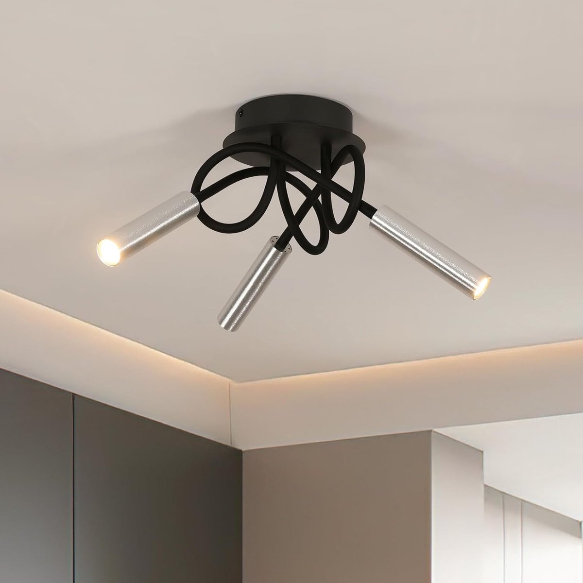 Haobosic - Design Plafondlamp - Zwart - 3-Licht - Dimbare - 12W 3000K