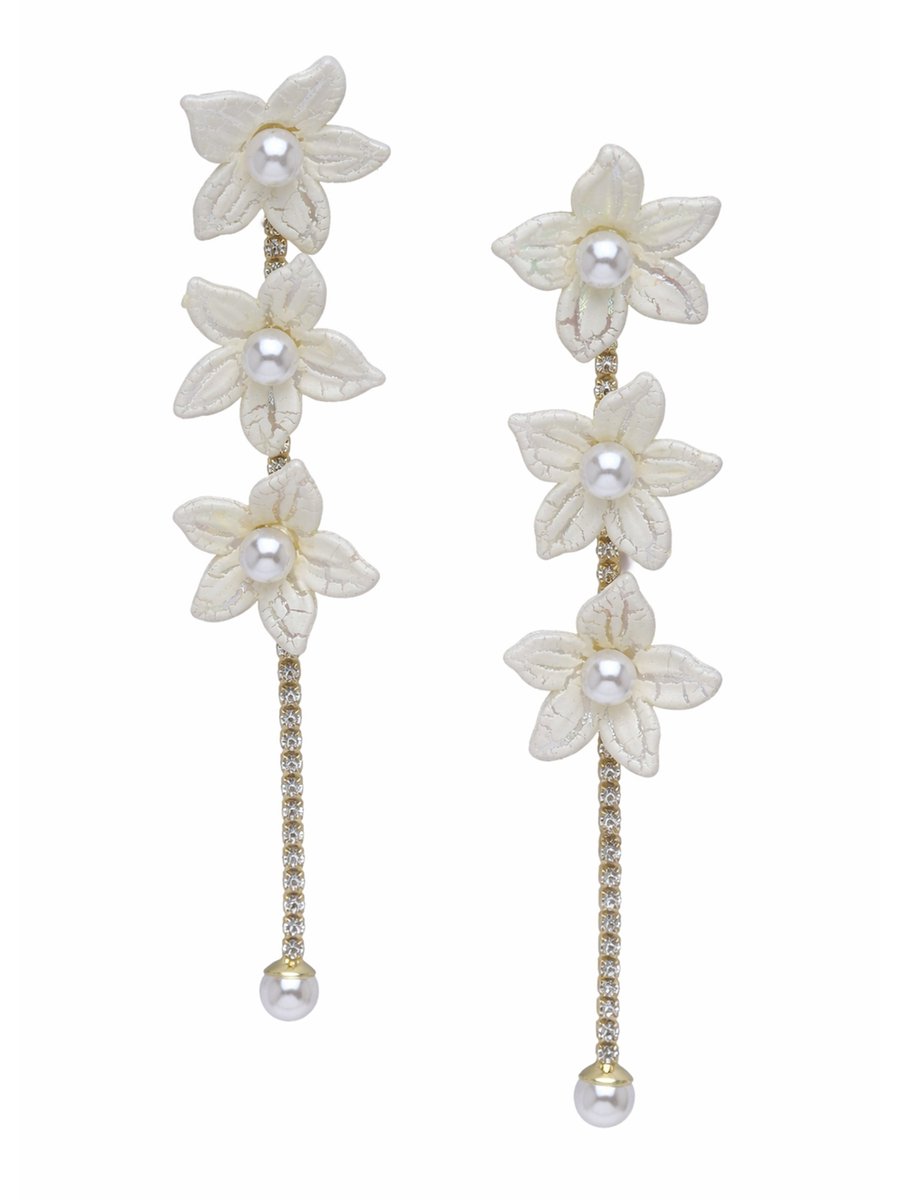 AVANT-GARDE PARIS Oorbellen - Statement Drops - Goudkleurig - Kristallen Ketting - 9.9 cm - Bloem Motief