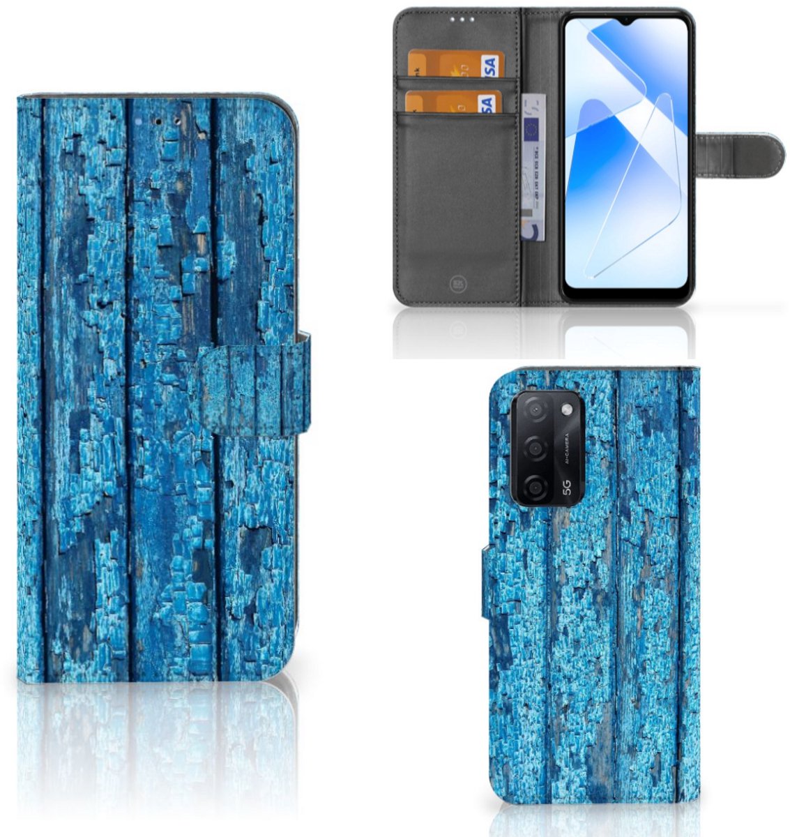 OPPO A16/A16s/A54s Book Style Case Wood Blue