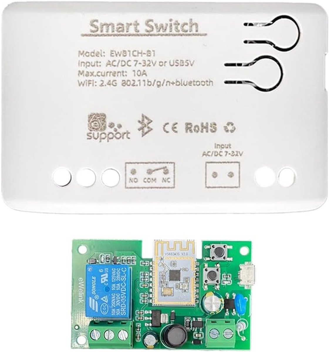 Afstandsbediening Relais - Slimme Schakelaar - Thuis Automatisering - Dual Connectiviteit - 7x5x3 cm - Wit