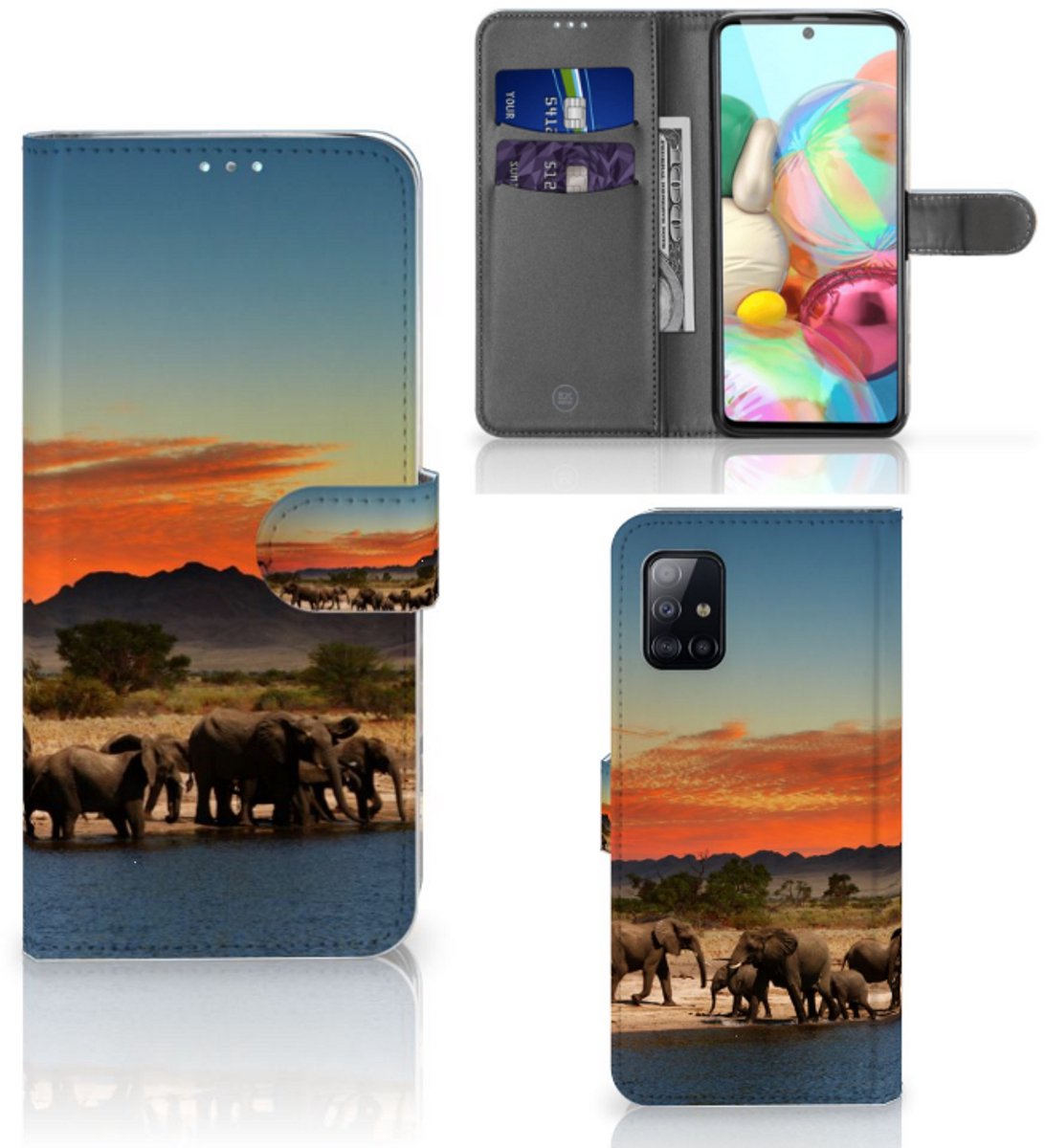 Samsung Galaxy A71 Telefoonhoesje met Pasjes Olifanten
