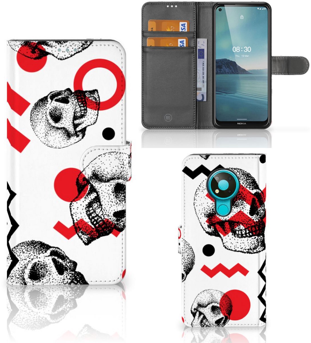 Telefoonhoesje met Naam Nokia 3.4 Skull Red