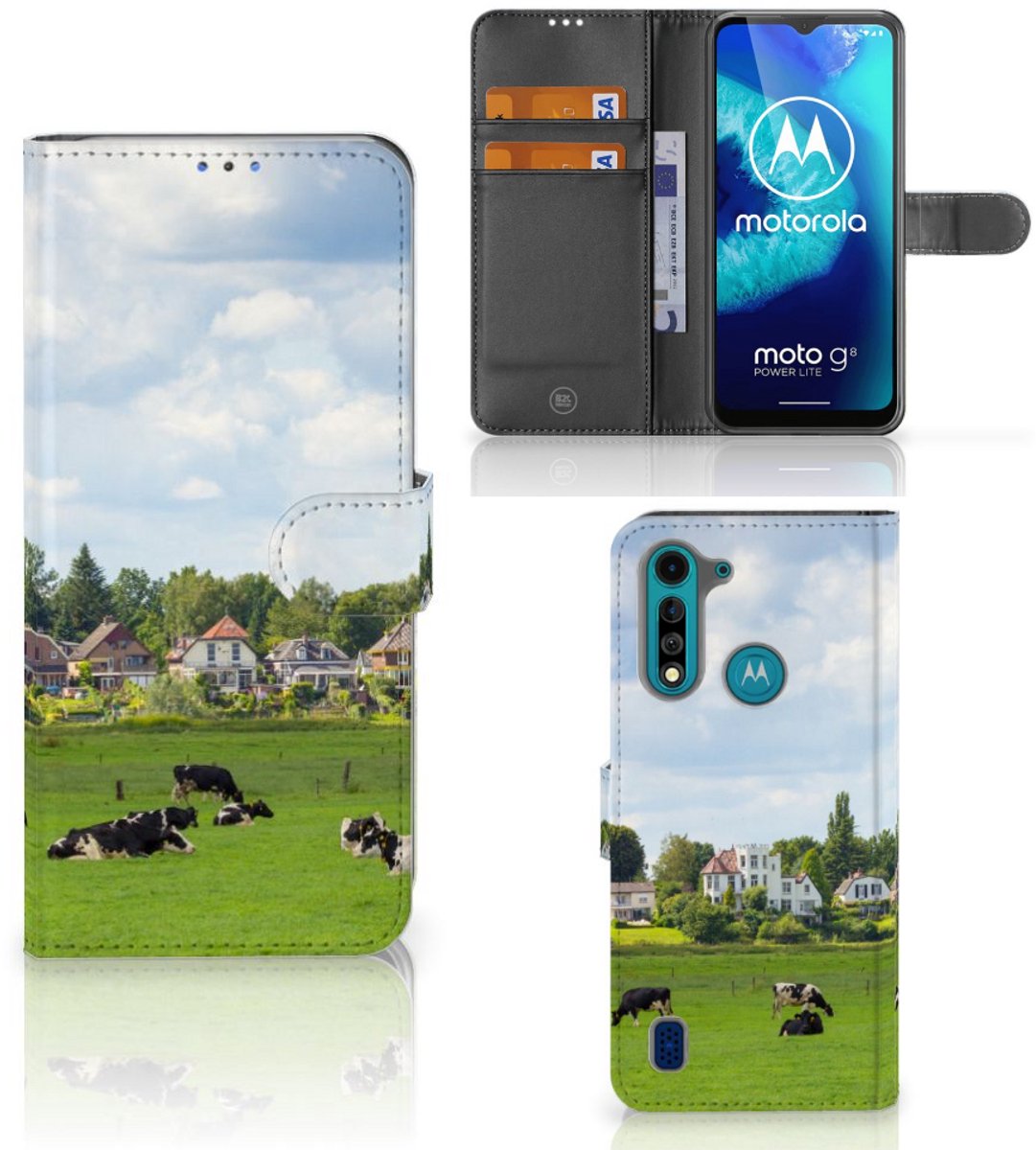 Motorola G8 Power Lite Telefoonhoesje met Pasjes Koeien